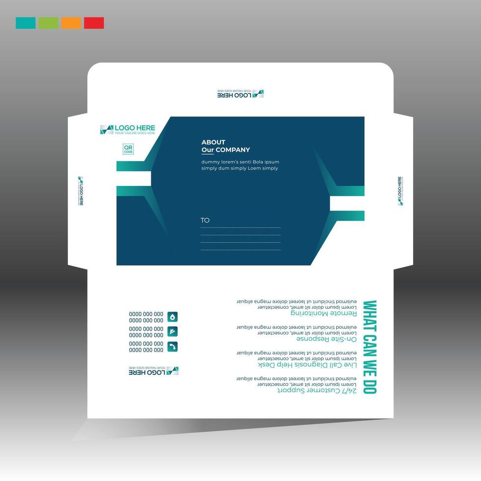A business card with a blue and green design vector