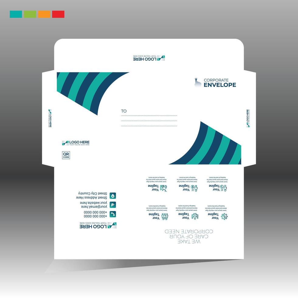 a business envelope with a blue and green vector