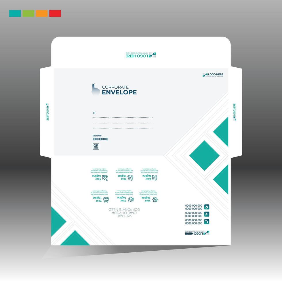 A business envelope with a cyan and white design vector