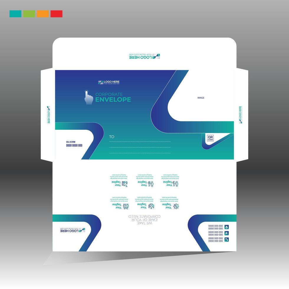envelope template with blue and green design vector