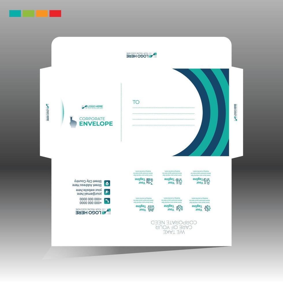 A business card with a blue and green design vector