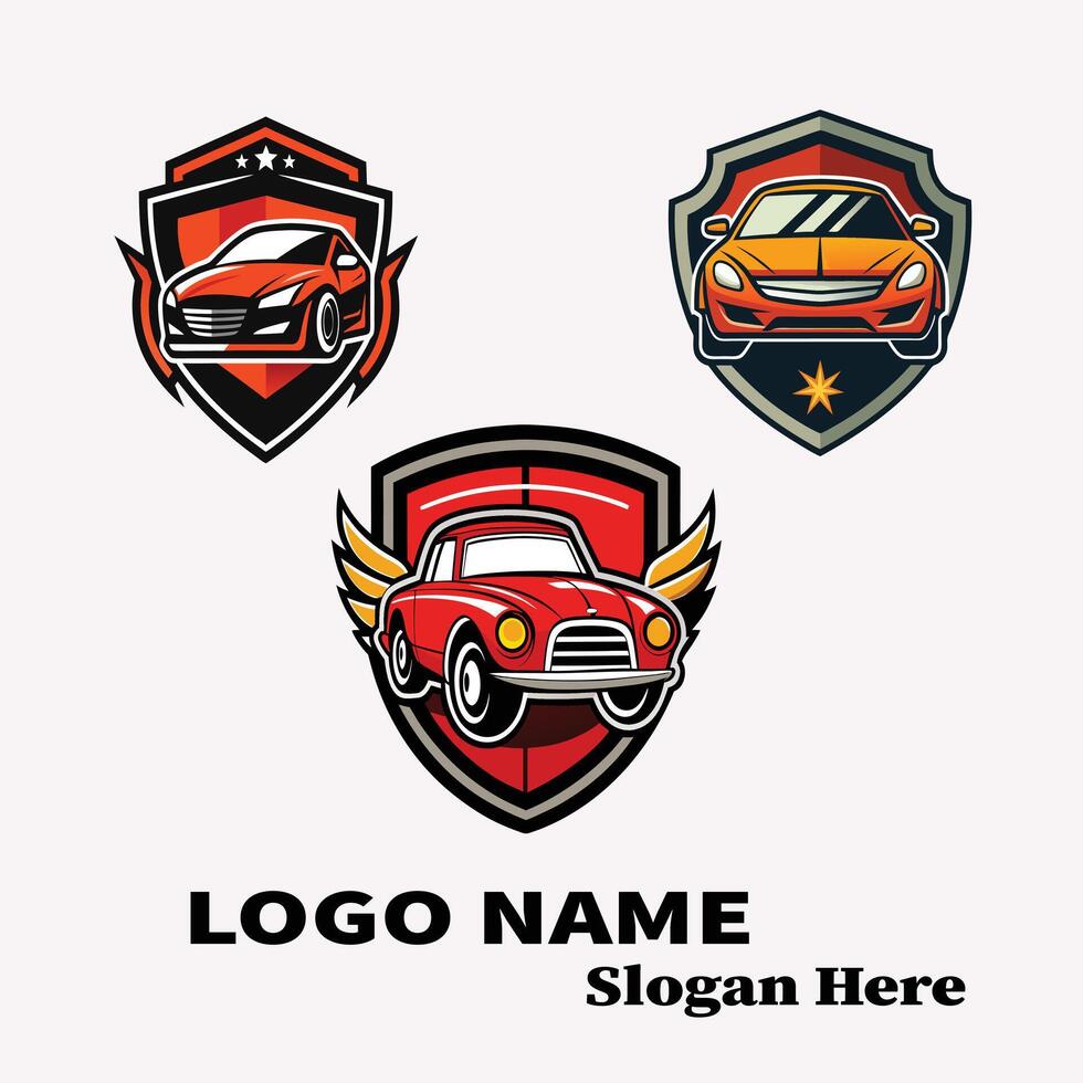 Three Red Car Logos Shield, Modern, Classic Car Designs vector