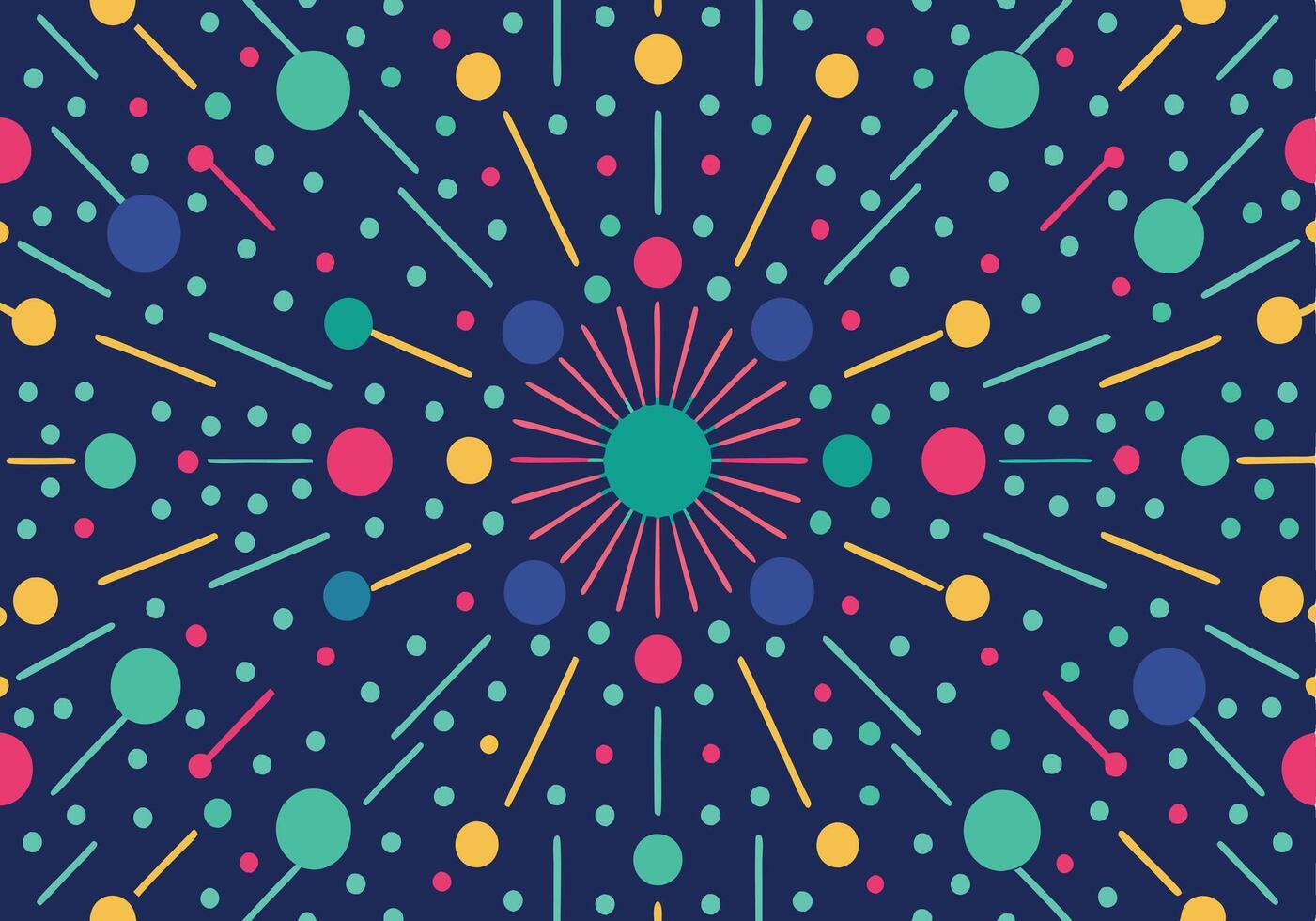 Vibrant Geometric Pattern with Circles and Lines on a Dark Background vector