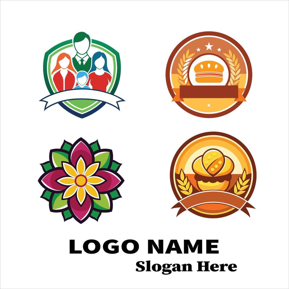 Family Crest, Bakery, Flower, and Bread Logo Designs vector