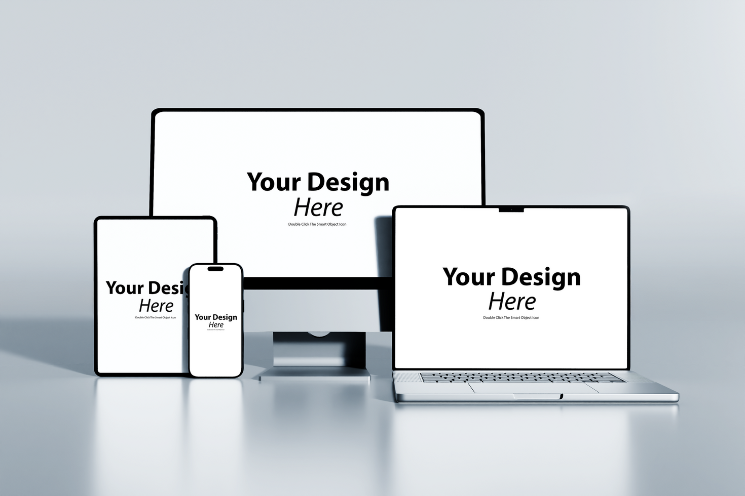 Laptop, desktop and tablet mockup psd