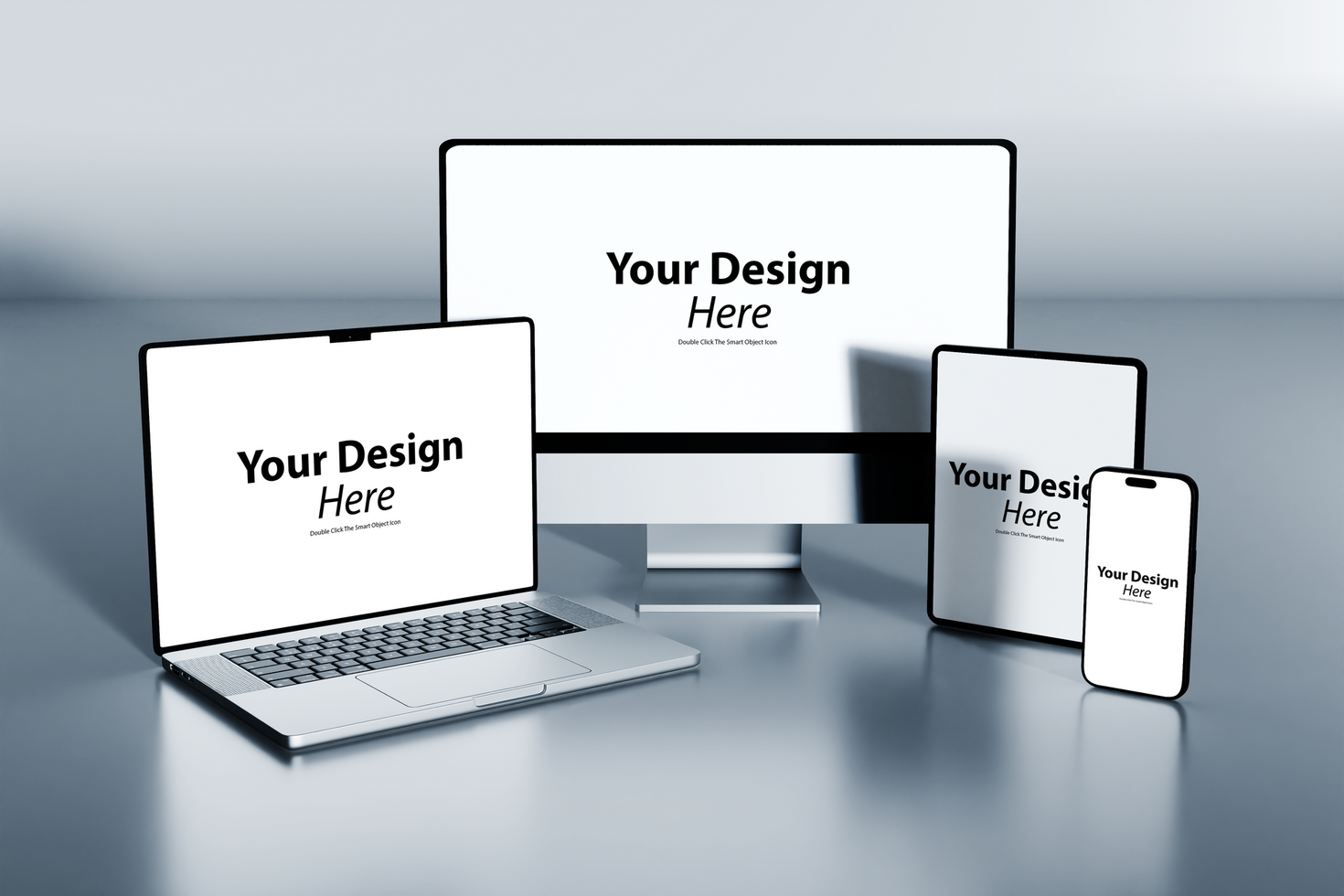 Laptop, desktop and smartphone mockup psd