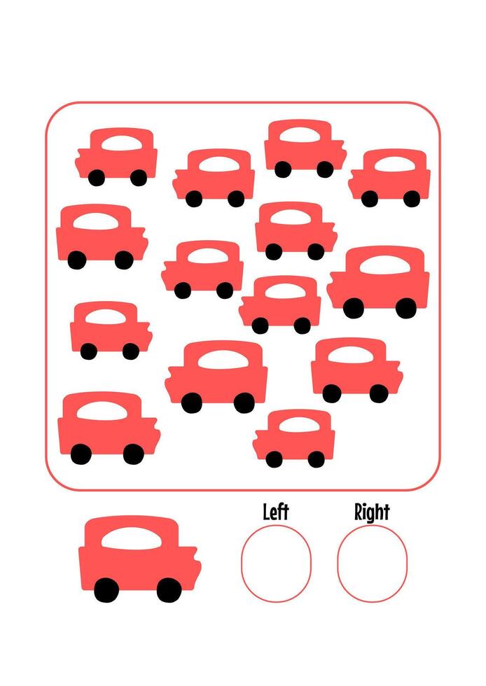 counting the number of cars facing right and left focus practice. vector