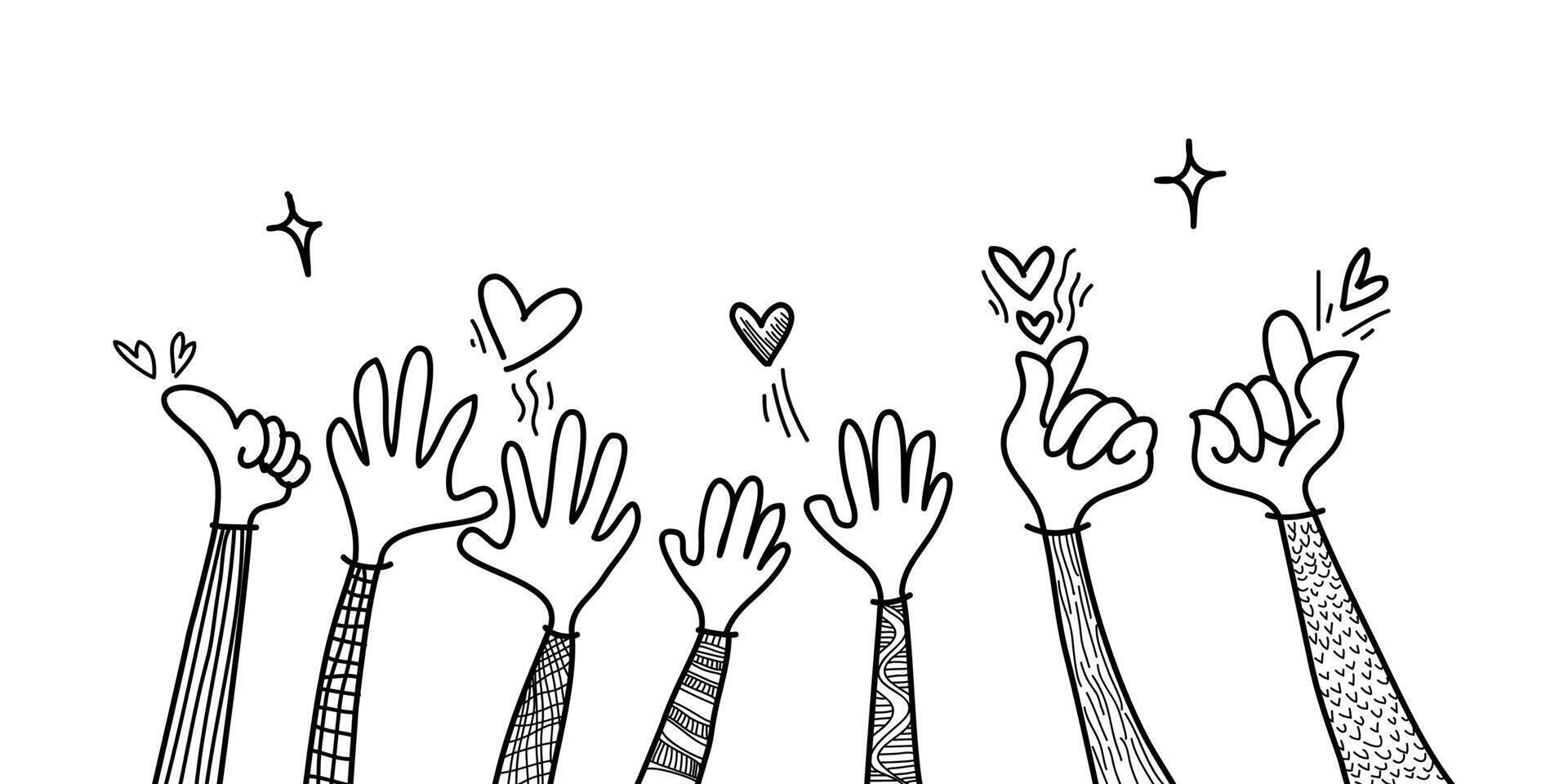 doodle hands up, Hands clapping with love. applause gestures. congratulation business vector