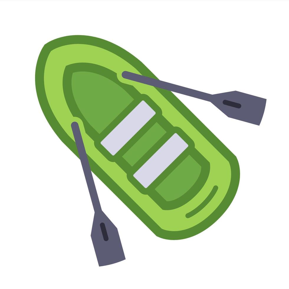 Green rubber inflatable boat on white background top view. vector