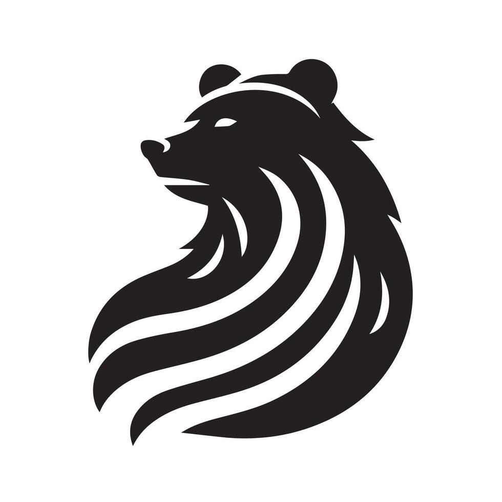 A bold silhouette of a bear standing amidst a mountain range and forest. vector