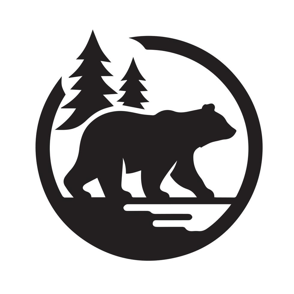 Silhouette of a bear in a mountain landscape design. vector