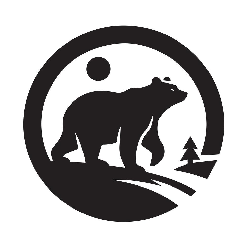 Majestic Bear Silhouette Amidst a Nighttime Mountain Landscape vector