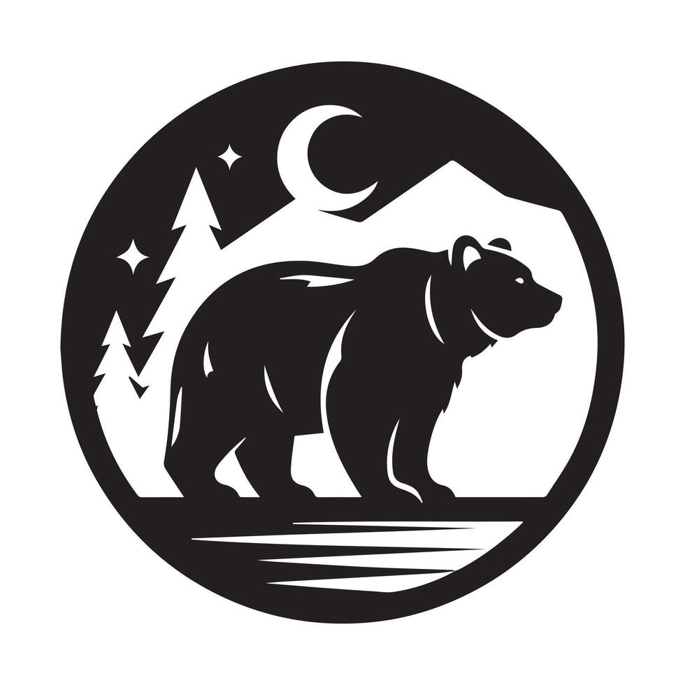 logo for Coapny Ismpainy, nestled in a serene mountain landscape at night. vector