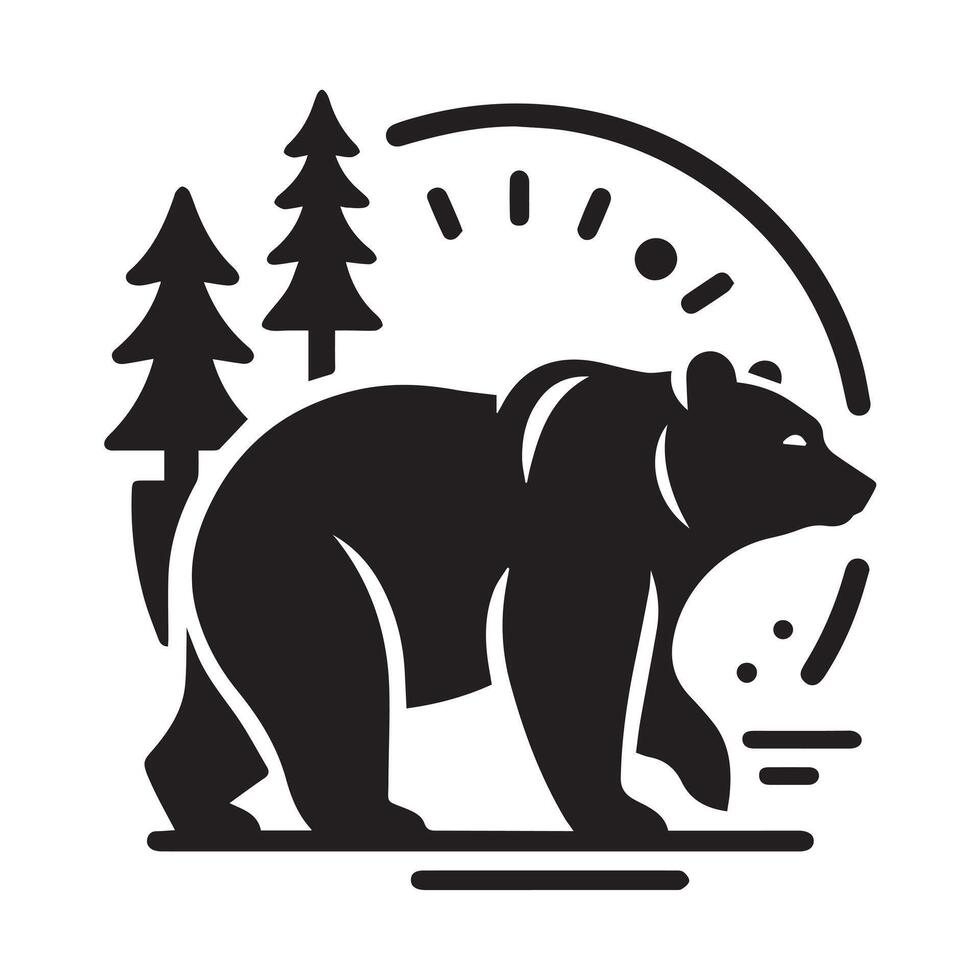 Majestic Bear Logo in a Night Forest Scene vector