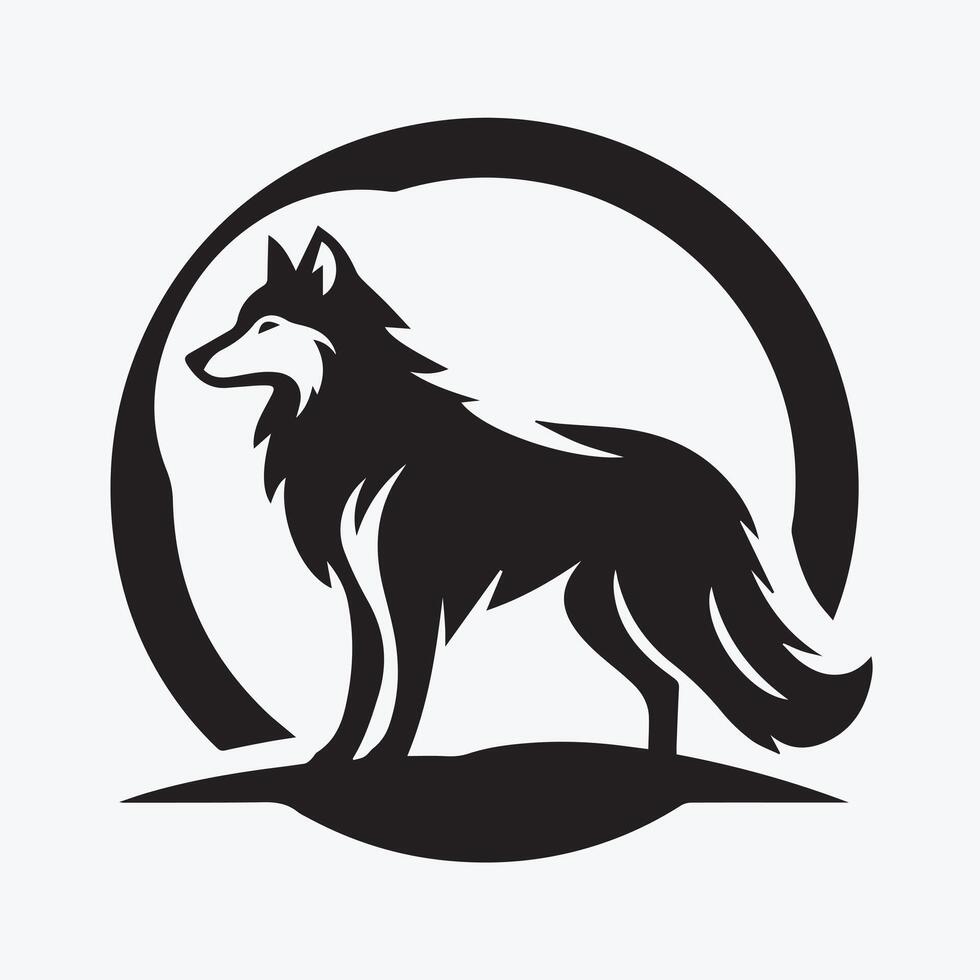 A striking black and white silhouette of a fox, stylized in a vintage, graphic design aesthetic. vector