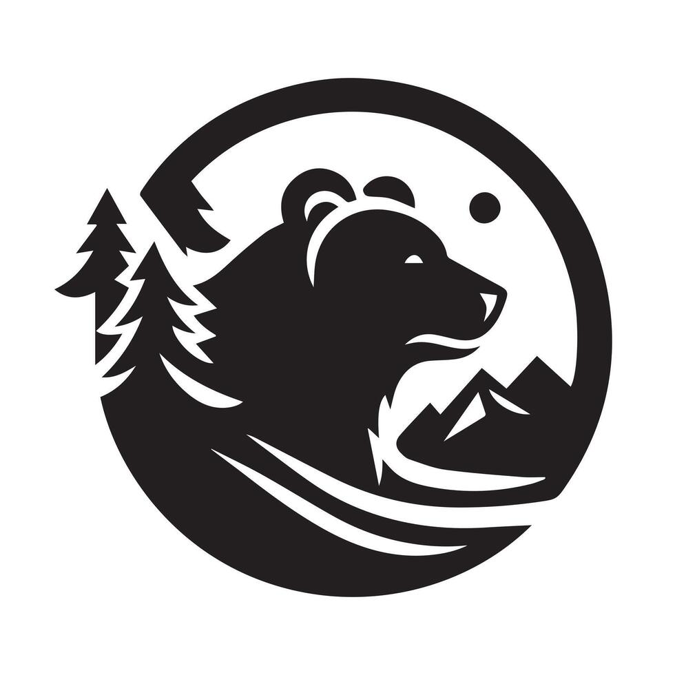 black bear silhouette in a serene mountain landscape. vector