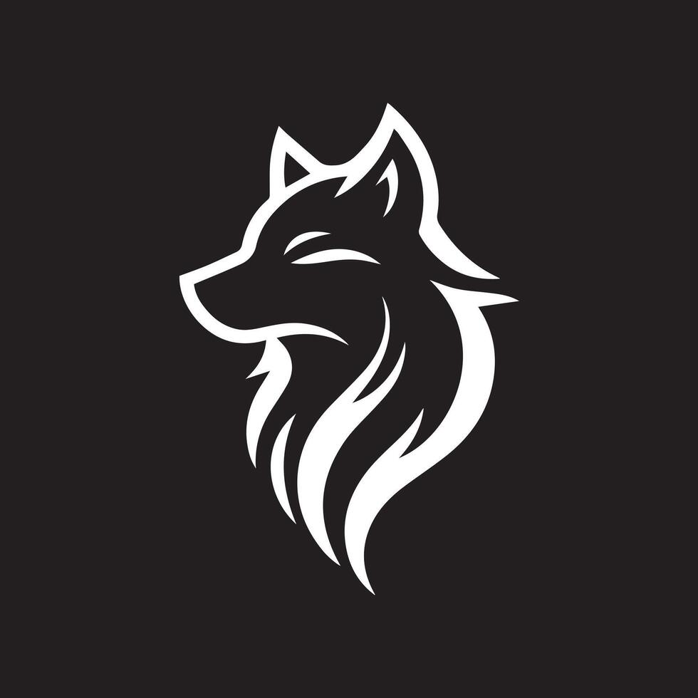 A bold, stylized silhouette of a wolf standing under a full moon. vector