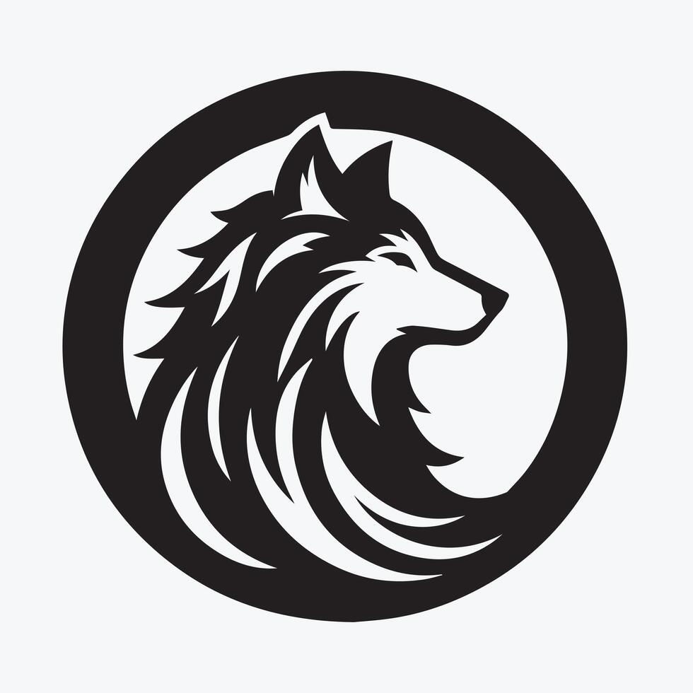 A bold, stylized black and white graphic of a wolf's head. vector