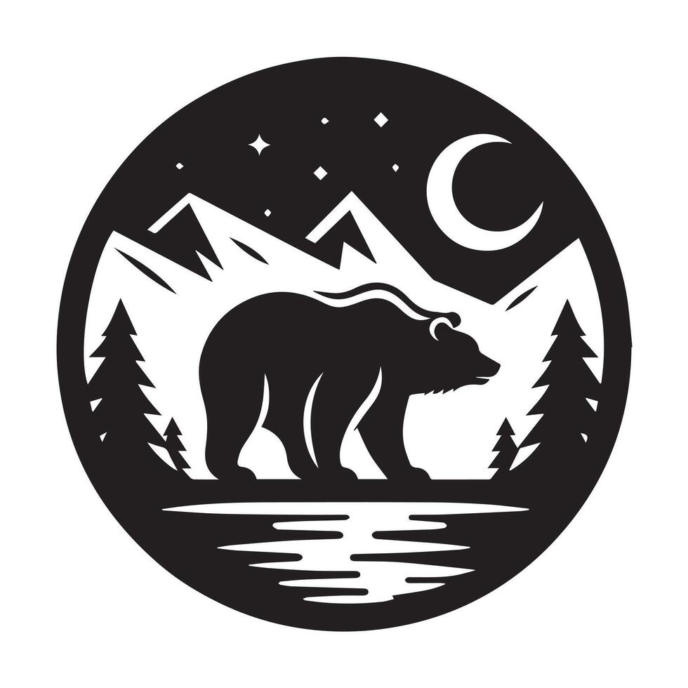 Majestic Bear Under a Mystical Night Sky Silhouette vector