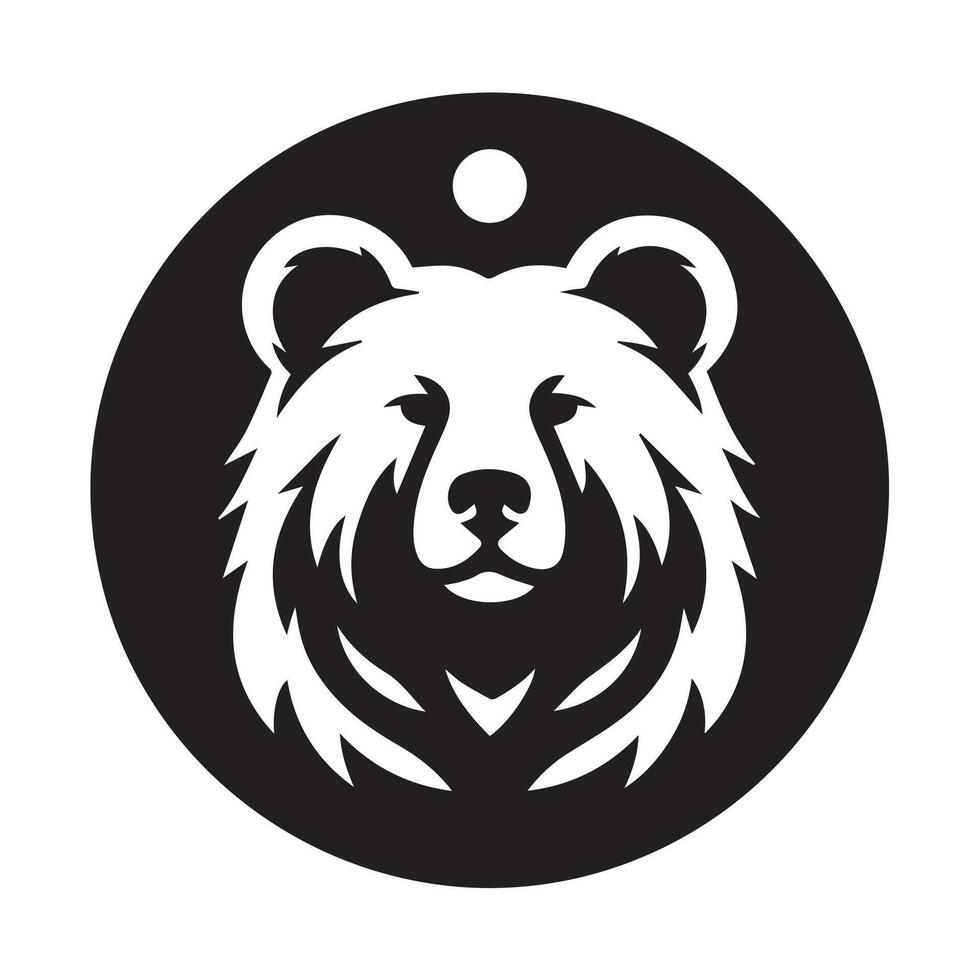 A captivating black and white graphic design showcasing a stylized bear in a circular landscape. vector
