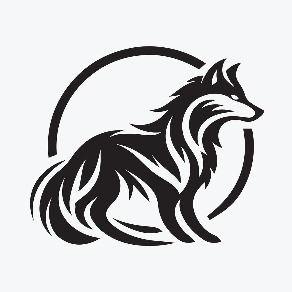 A bold, black silhouette of a wolf sitting, presented on a plain white background. vector