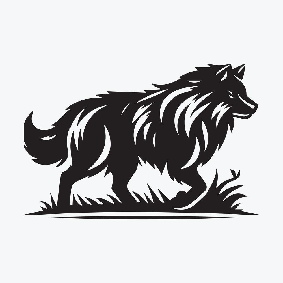 Majestic Wolf Silhouette Against Mountain and Moonlight vector