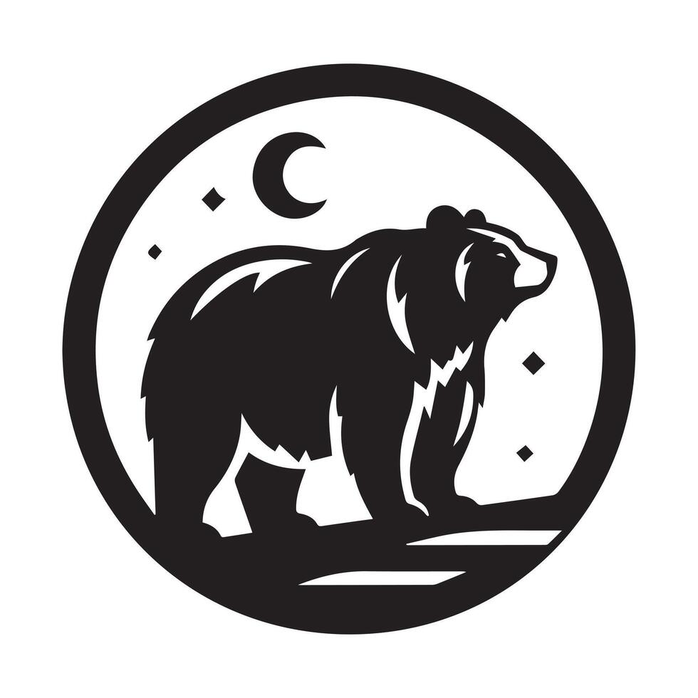 minimalist illustration of a bear standing amidst a simple forest scene. vector