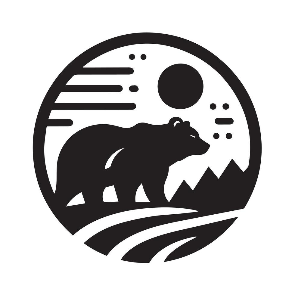 Silhouetted bear in a forest vector