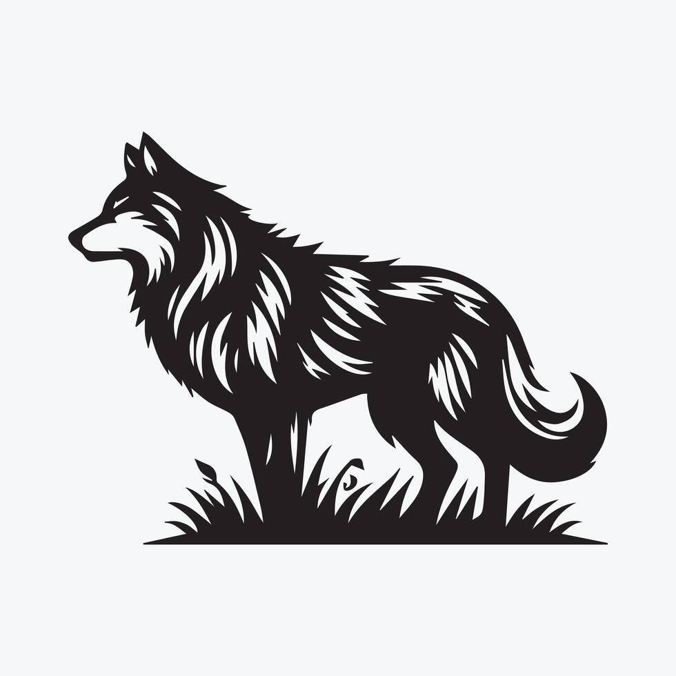 Silhouette of a howling wolf in a forest at night vector