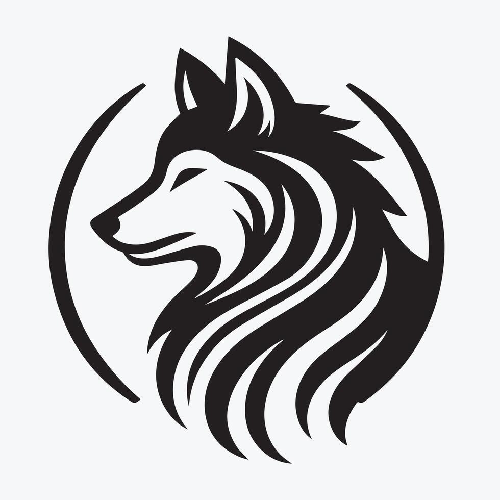 Powerful Wolf Logo Design in Black and White A stylized, black and white graphic of a wolf's head. vector