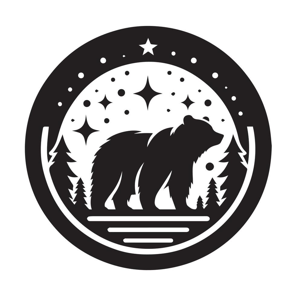 A striking, stylized black and white profile view of a bear's head. vector