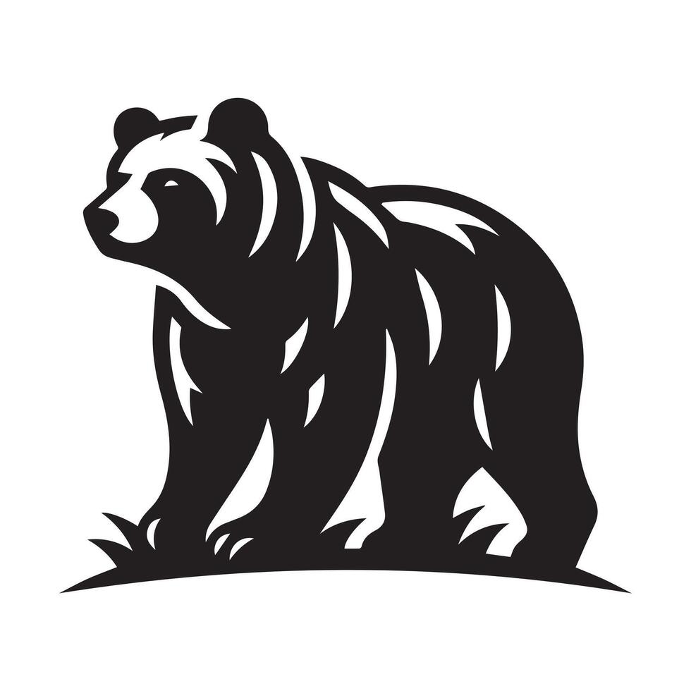 Stylish black and white bear logo design under a crescent moon. vector