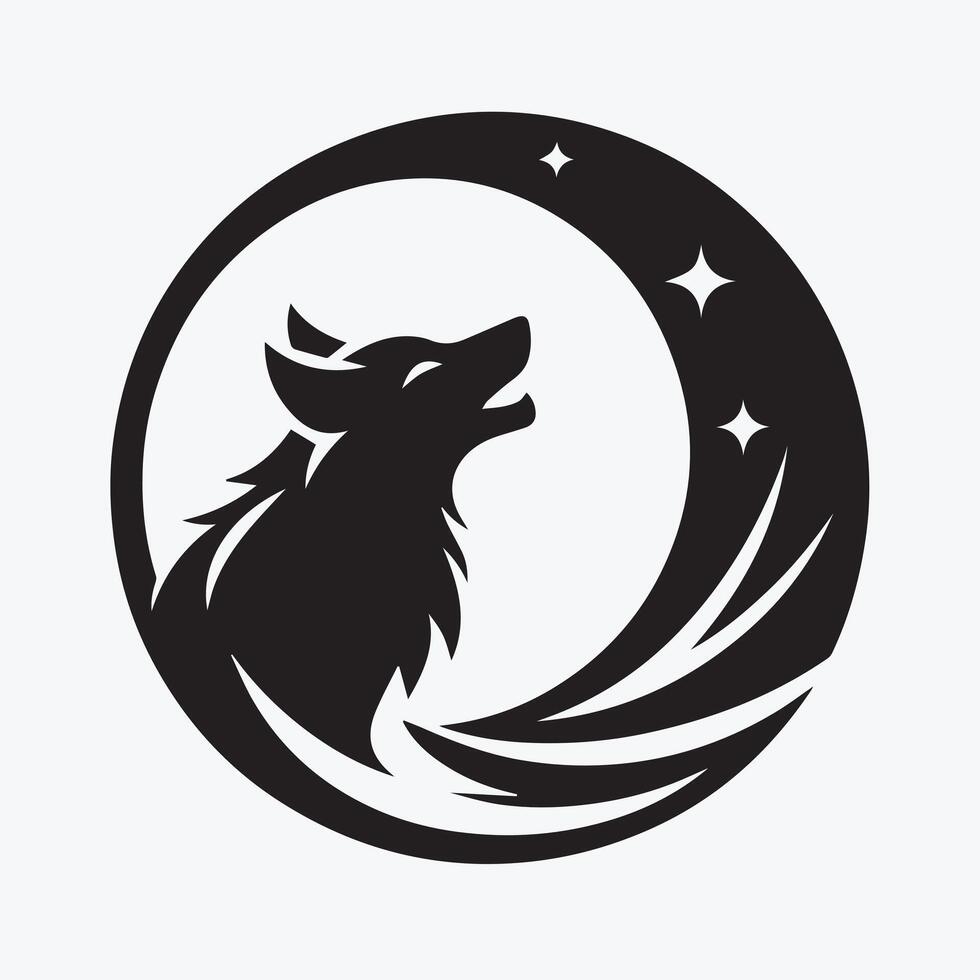 A powerful, stylized black and white graphic of a wolf's head and neck in profile view. vector