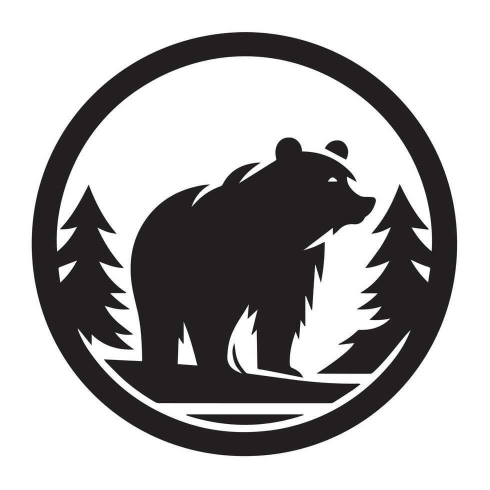 Black and white bear logo with nature elements vector