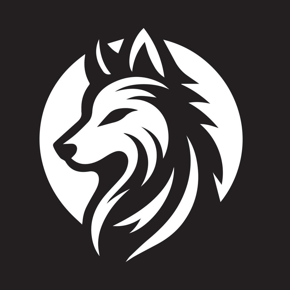 Stylized Wolf Silhouette Against a Moon, Perfect for Logo Design vector
