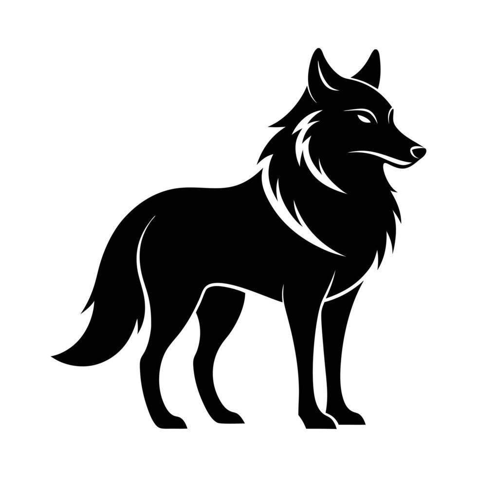 Bold Black Silhouette of a Majestic Wolf Powerful Silhouette of a Howling Wolf on a Rocky Peak vector