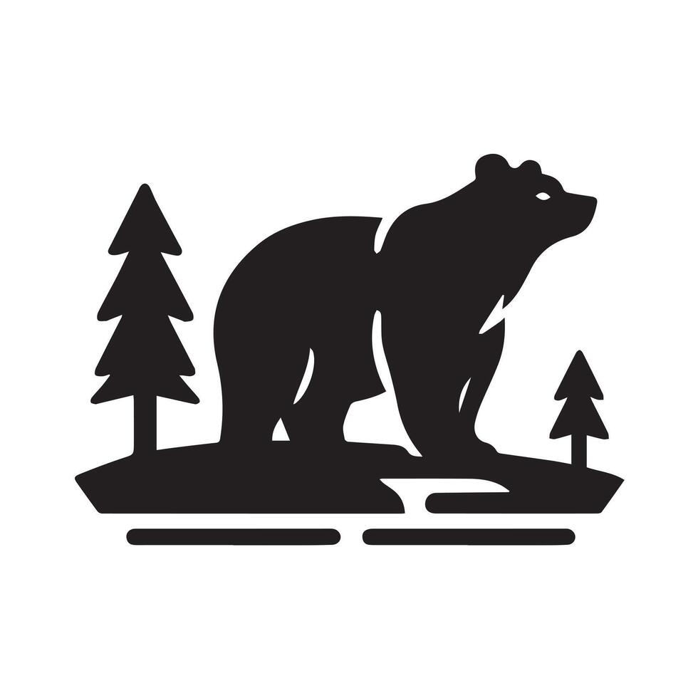 Black Silhouette of a Bear in a Forest Landscape vector