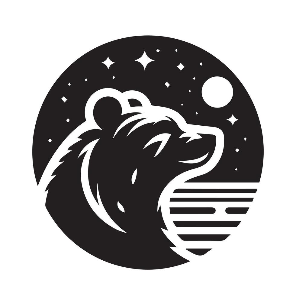 Majestic Bear Silhouette Against Mountain Landscape vector