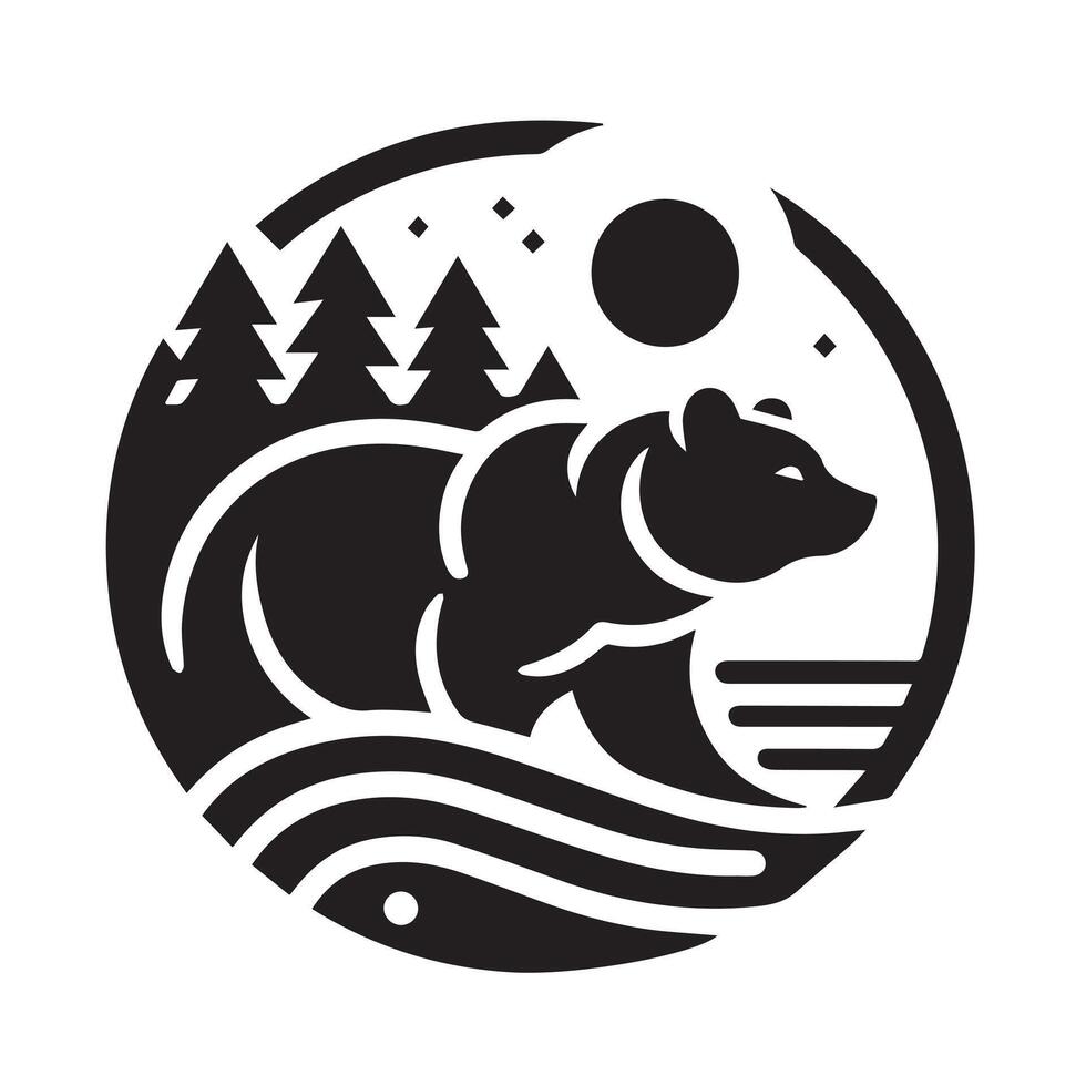 A stylized, black silhouette of a bear against a white background. vector