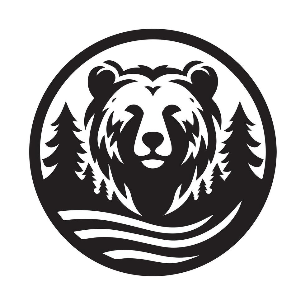 Silhouette of a bear in a forest, perfect for logos or branding. vector