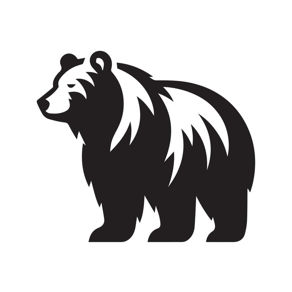 A strong, minimalist graphic of a bear walking, set against a circular background that resembles a crescent moon or night sky. vector