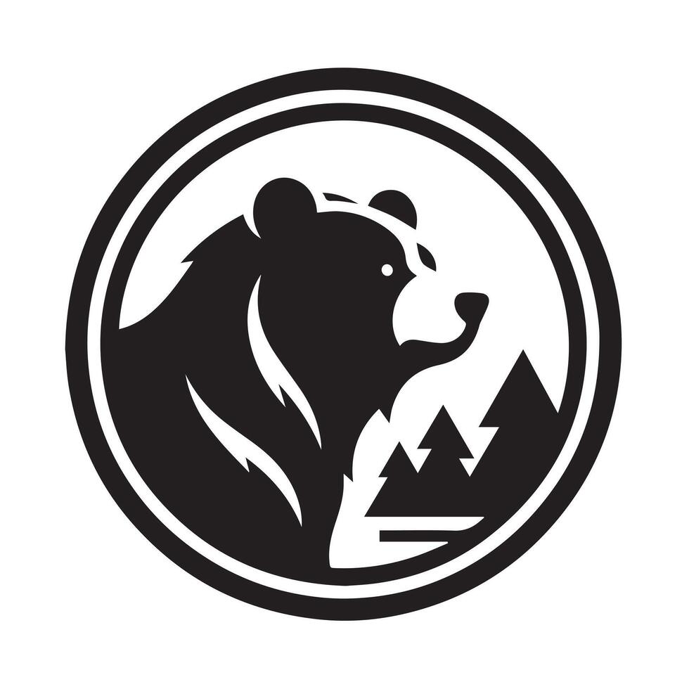 Simple black bear silhouette logo with nature background. vector