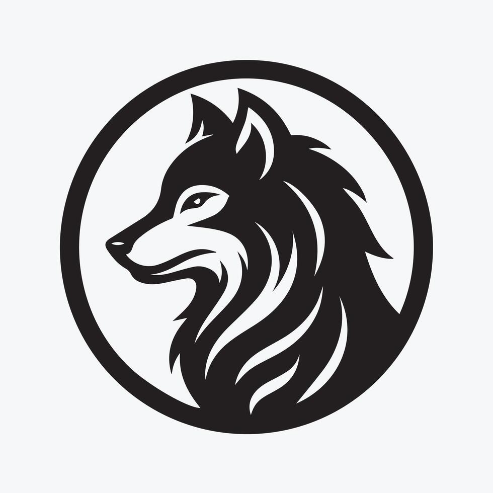 A bold, stylized graphic of a wolf, walking, within a circle, evoking a sense of power and mystery. vector
