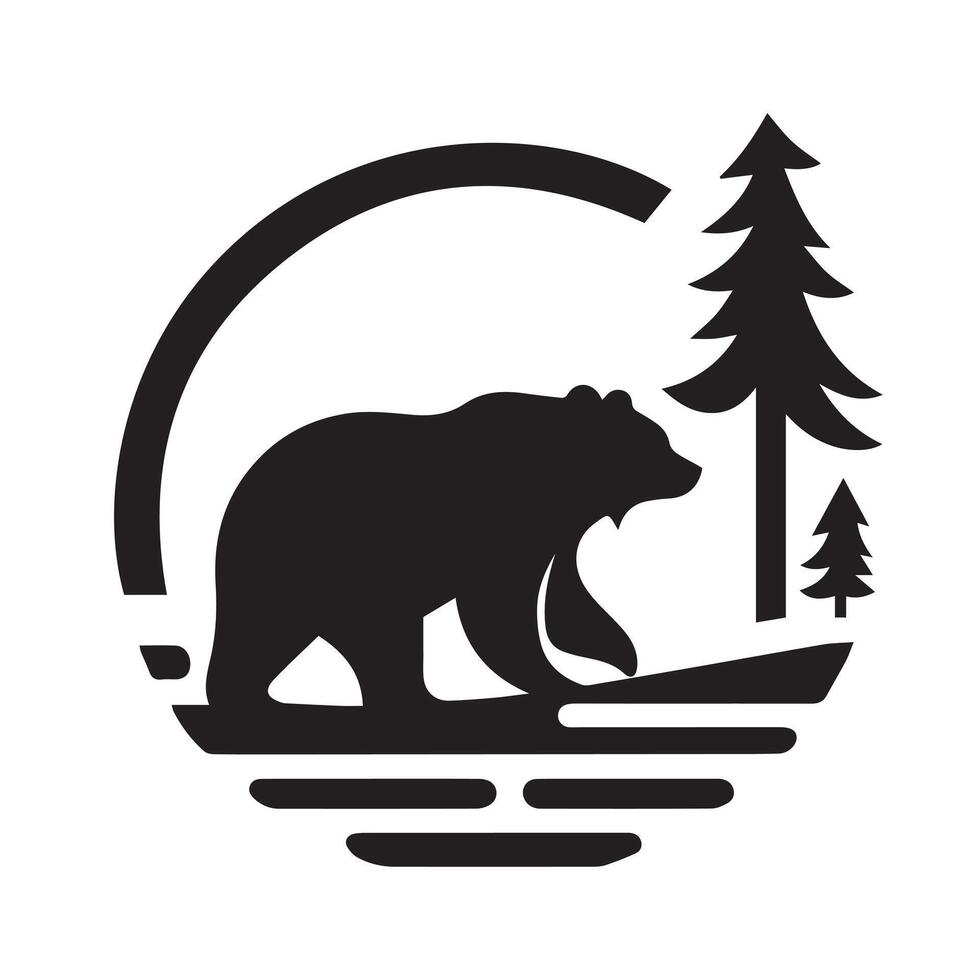 Black and White Bear Logo in Circle vector