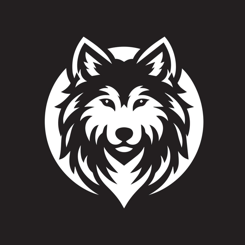 black and white silhouette of a wolf within a circular frame. vector
