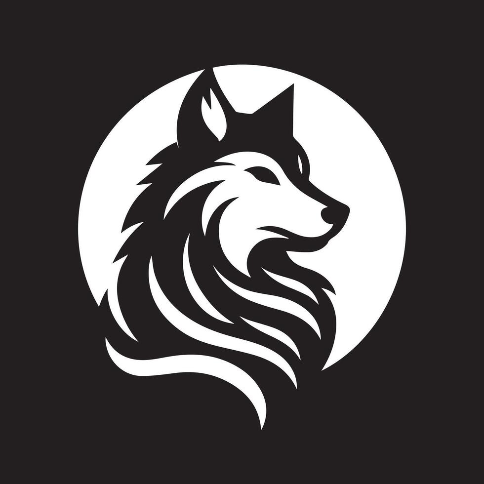 A stylized, black and white graphic of a wolf's head and mane. vector
