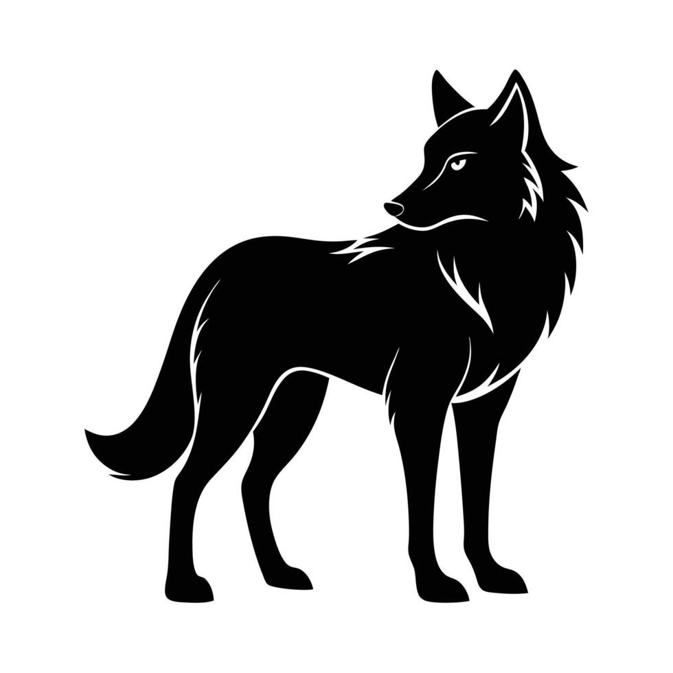 full-body silhouette of a wolf, presented in bold black on a plain white background. vector