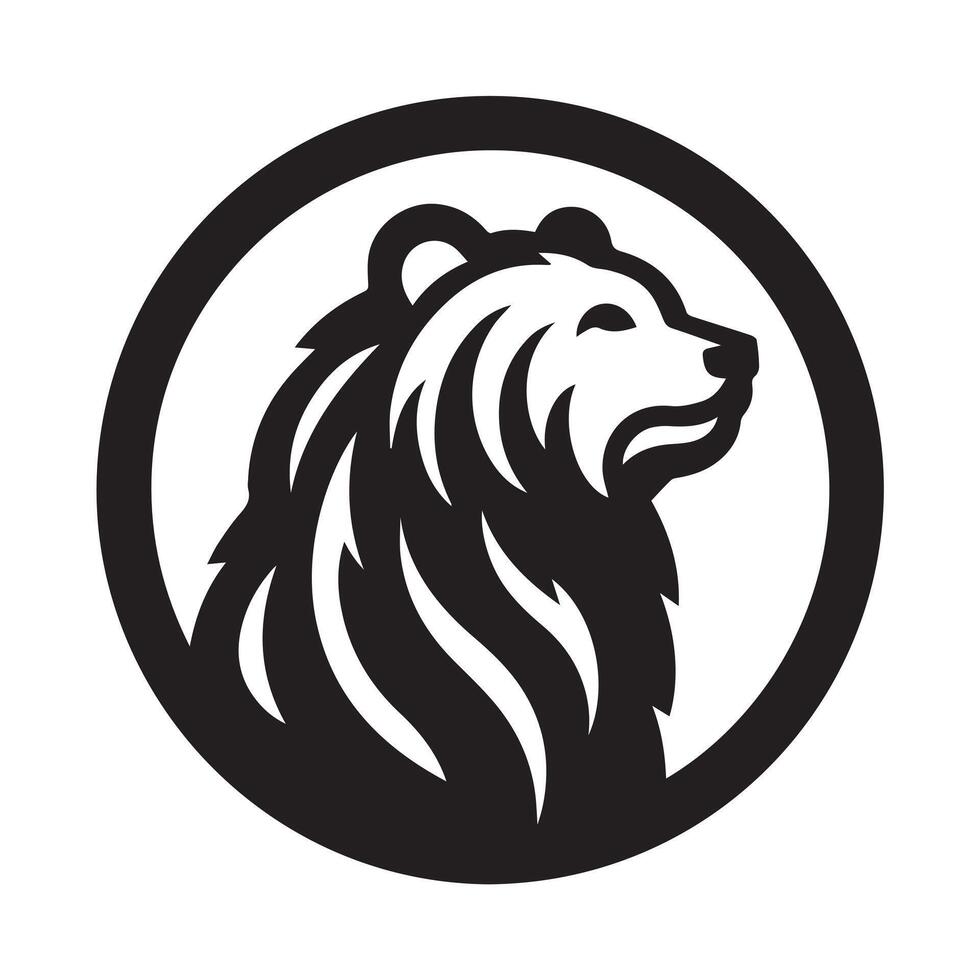 A strong, bold black silhouette of a bear walking through a forest scene. vector