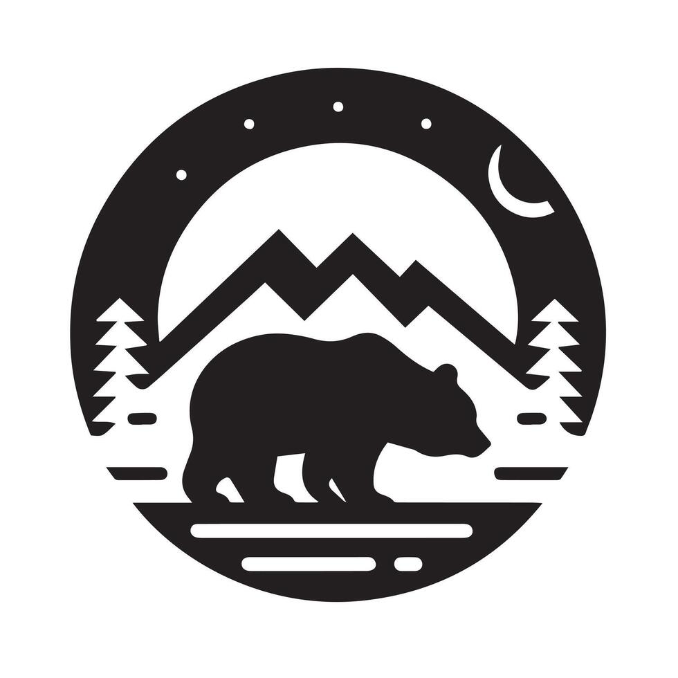 A strong, stylized silhouette of a bear standing on a grassy knoll. vector