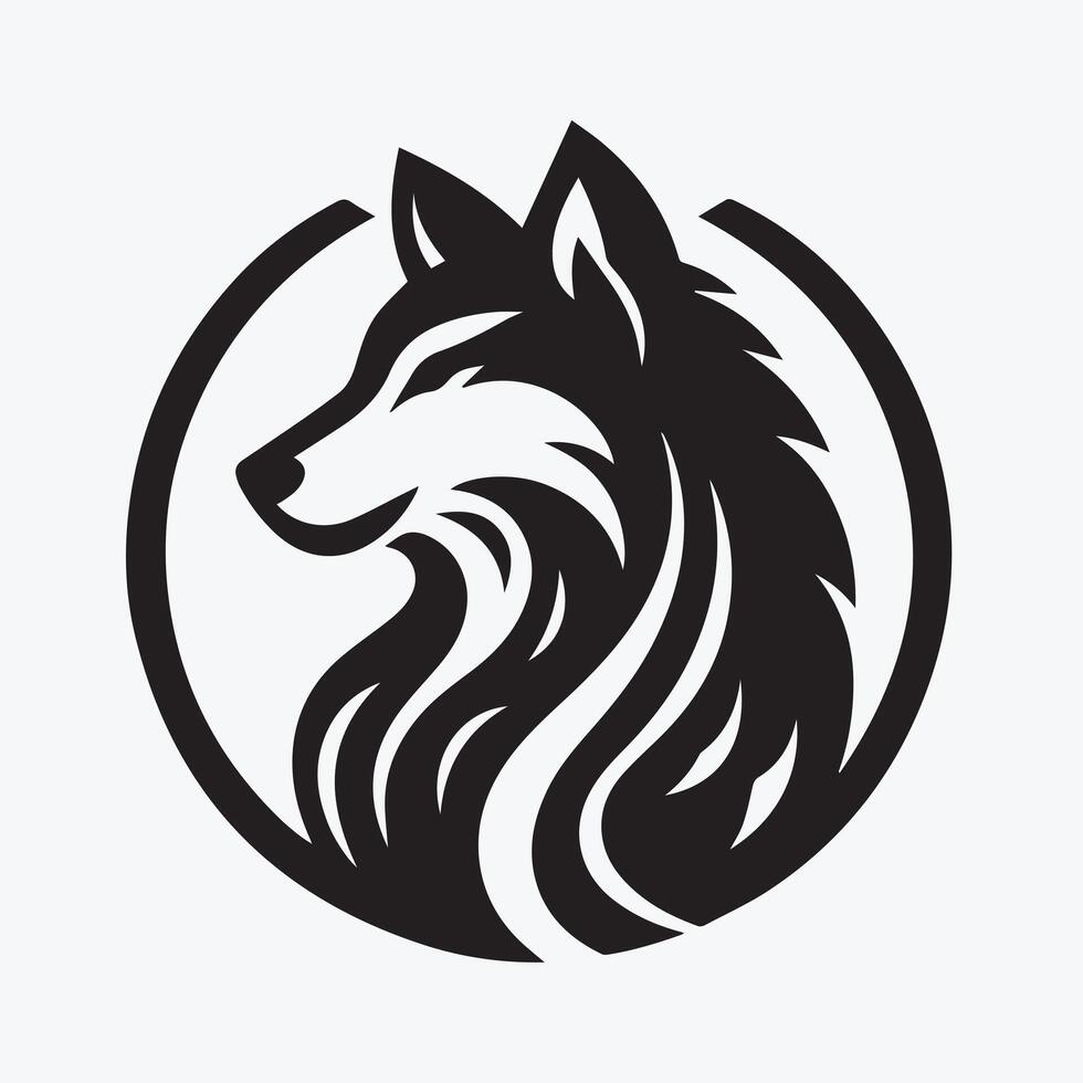 Majestic black and white stylized wolf silhouette. vector